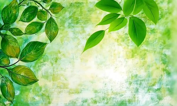 Green leaves frame textured background