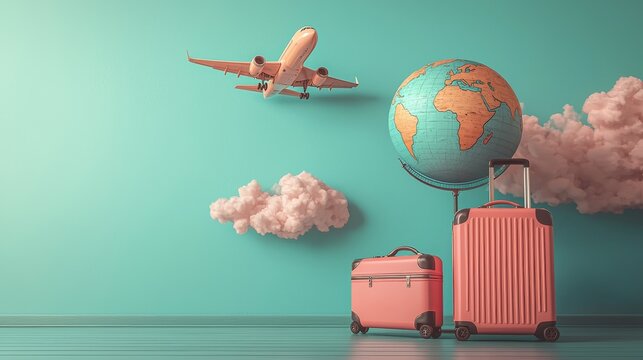 Exciting travel adventure airplane journey with suitcases global trip inspiration vibrant environment unique viewpoint