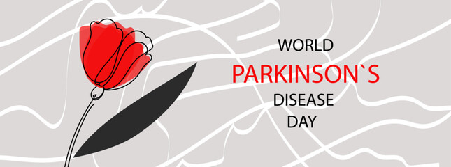 Parkinson’s Awareness Month banner. World Parkinson’s disease day poster. line art doodle hand drawn Vector Illustration.