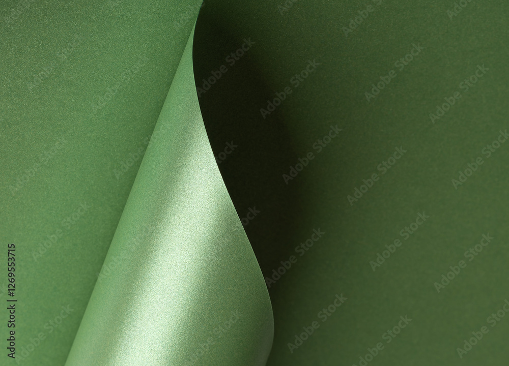 Poster Emerald green paper background with a pearlescent, shimmering wavy edges. Deep forest and sage tones create an elegant, luxurious, and sophisticated abstract design.
