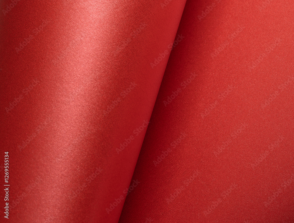Poster fiery crimson paper background with a pearlescent, glossy texture and shimmering curved folds. rich 