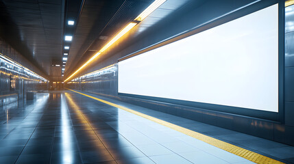 Modern Subway Station with Blank Advertisement Board