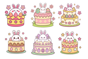 A Bundle of Cute Easter Cake Vector Cartoon Illustrations Easter day