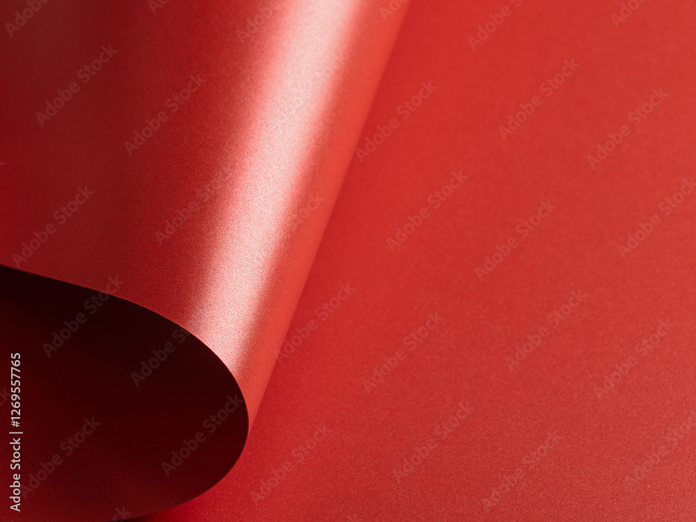 Poster fiery scarlet paper background with a pearlescent, glossy texture and shimmering wavy edges. rich ca