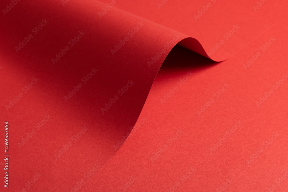Fototapete Fiery vermilion red paper background with a smooth texture and overlapping curved folds. Warm coral tones and wavy edges create a dynamic, flowing, and minimal abstract composition with subtle shadows