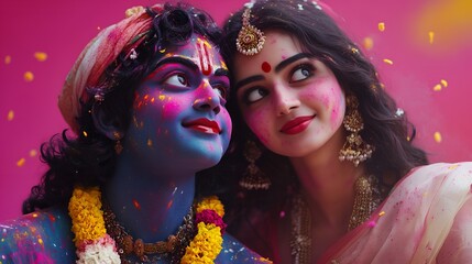Fototapeta premium Dol jatra background celebrating the love of krishna and radha. 
