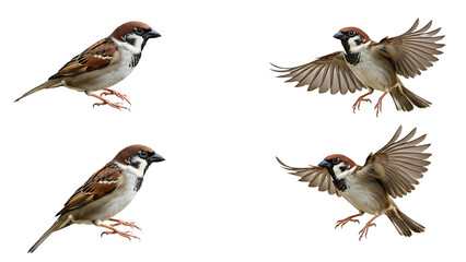 Fototapeta premium House sparrow bird in various poses including flying and perching natural wildlife transparent background,Graceful House Sparrow,Natural Wildlife Poses with Transparent Background,Versatile House Spar