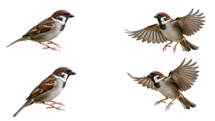 House sparrow bird in various poses including flying and perching natural wildlife transparent background,Graceful House Sparrow,Natural Wildlife Poses with Transparent Background,Versatile House Spar