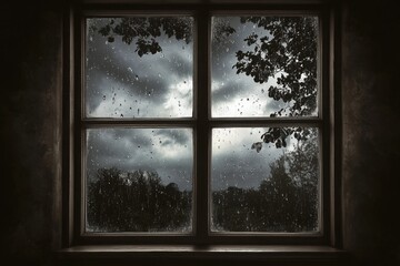 Rainy day view from an old window