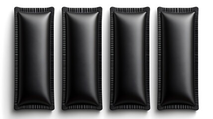 Four black pouches studio shot, packaging mockup.