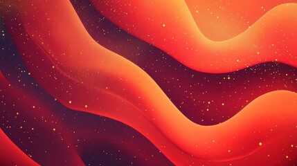 Abstract Red Waves with Golden Particles, Digital Art, Modern Design Environment, Vibrant Style