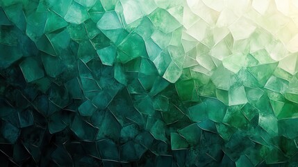 Abstract geometric background displays polygonal shapes in green and turquoise, resembling clusters of underwater plants