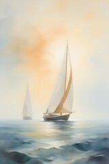 Fototapeta premium Watercolor painting of two sailboats 