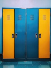 Yellow and Blue Lockers Side by Side