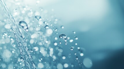 Fototapeta premium Water droplets splashing, bokeh background, purity concept, website banner