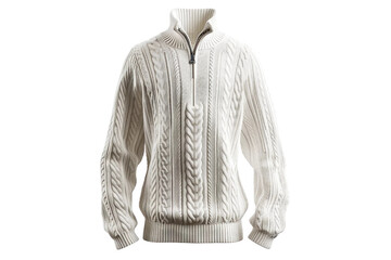 Cozy White Quarter Zip Sweater for Everyday Wear Isolated on Transparent Background