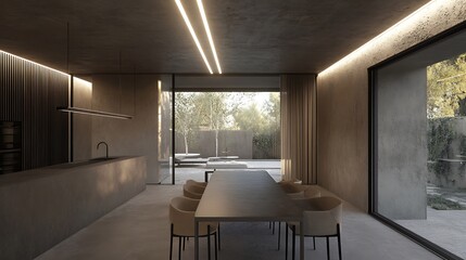 Naklejka premium Modern minimalist home interior design with outdoor view