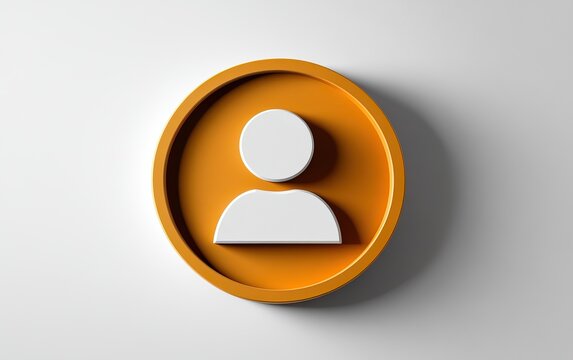 A simple, modern user icon design featuring a white silhouette on an orange circular background against a light surface.