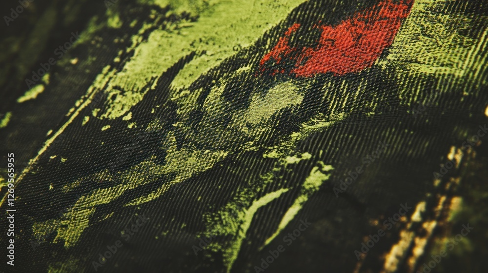 Poster Abstract pattern on fabric with red green and dark colors