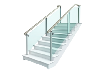 Stairs with glass railings.