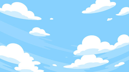 かわいいシンプルな雲が浮かぶ空の背景イラスト_16:9