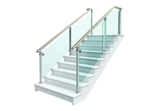 Stairs with glass railings.