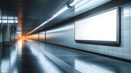 Modern Subway Station Interior with Blank Advertisement