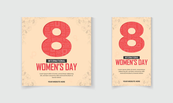 8 March International Women's Day social media post and story template design with realistic flower