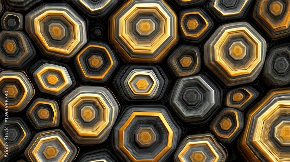Poster abstract octagonal pattern in gold and gray tones