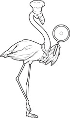 Flamingo Chef Pan Cook Animal Vector Graphic Art Illustration