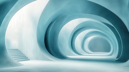 Obraz premium Exploring abstract geometric shapes in aqua and white tones resembling underwater caves and flowing architecture