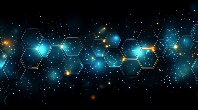 Glowing Hexagon Network, Digital Space, Abstract Background.