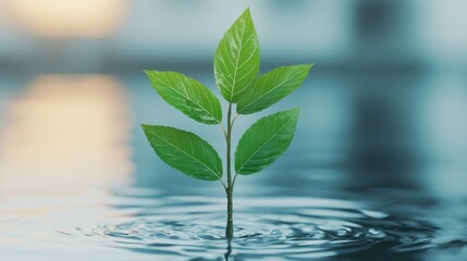 World Water Day concept. Tender Plant Nourished by Gentle Stream in Tranquil Setting