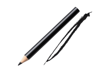 Deep black kohl eyeliner pencil with precisely drawn line on white background
