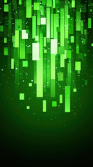 Vibrant green abstract background with vertical rectangles and light effects, creating dynamic and modern design. Perfect for technology or nature themes