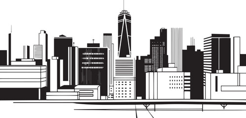 Obraz premium City landscape. Different buildings on street, outline cityscape hand sketch, flat houses. Hand drawn vector illustration