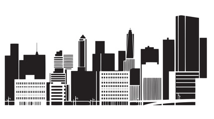 Obraz premium City landscape. Different buildings on street, outline cityscape hand sketch, flat houses. Hand drawn vector illustration