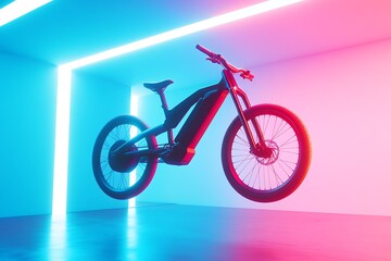 Fototapeta premium Electric Bike in Neon Light Studio Shot