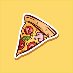 Vector Yummy Pizza Slice Cartoon Illustration