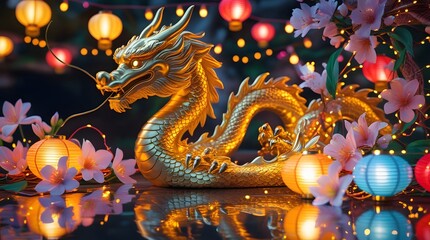 Obraz premium Golden Dragon Festive Lights 