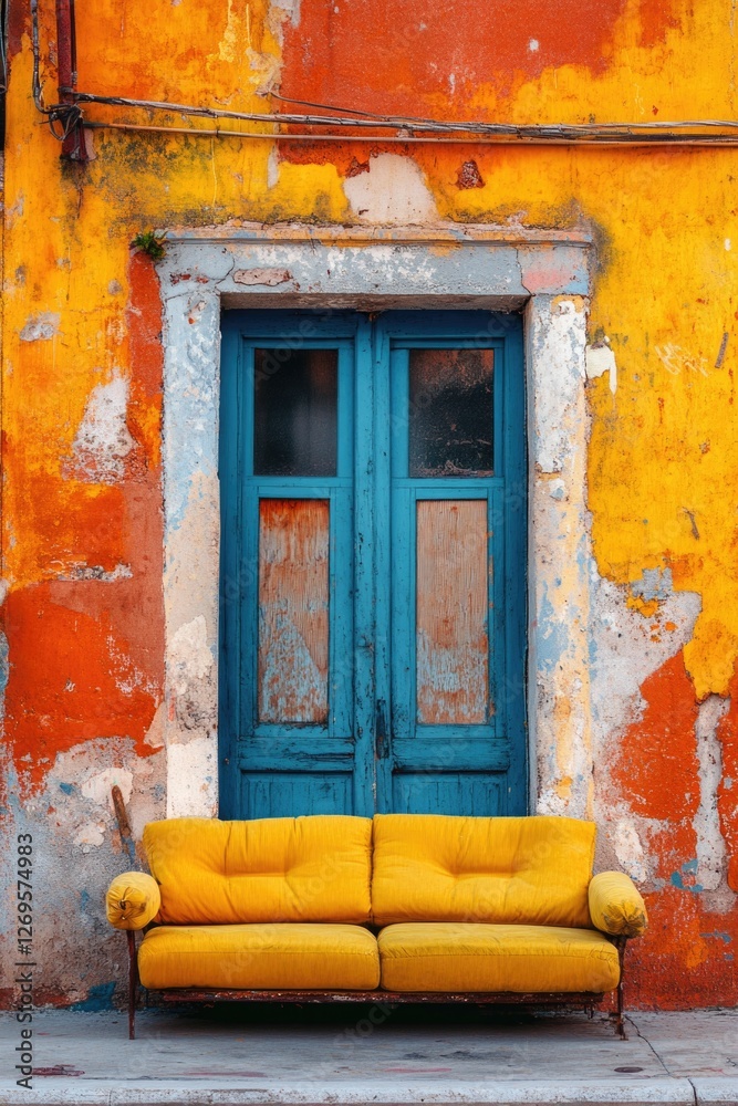 Wall mural Yellow Couch and Blue Door