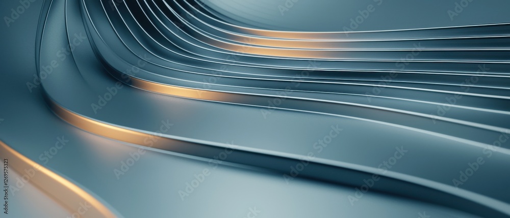Poster dynamic metallic waves abstract art modern design studio setting close-up visual flow