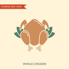Roasted Chicken Flat Icon in retro style. Vector Illustration