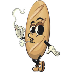 baguette bread cartoon isolated vektor illustration mascot character smoke calmly, work of hand drawn
