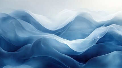 Fototapeta premium Flowing ribbons in blue and white tones create an abstract geometric representation of water's movement in a tranquil setting