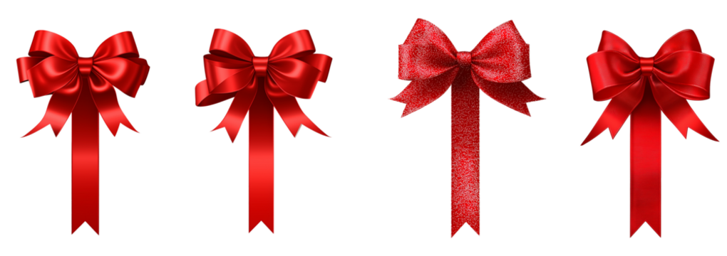 Red Satin Gift Bows Set with Regular and Round Styles for Packaging Design Decoration and Vector Illustration Projects Generative AI