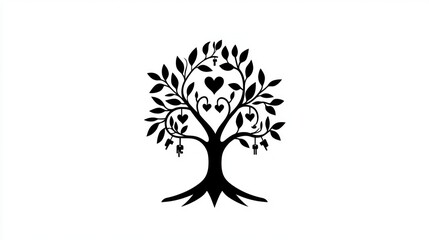 Heart-shaped leaves tree, love symbol, white background, family concept, design element
