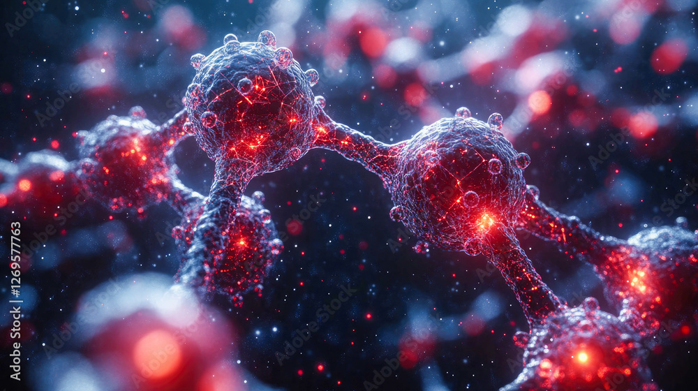 Fototapete a futuristic depiction of molecular structures and neural networks, featuring glowing blue and orang
