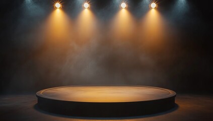 Empty stage with spotlights and smoky atmosphere