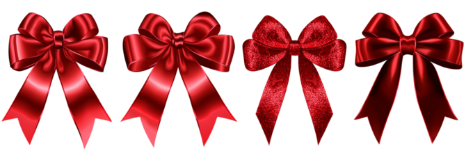 Red Satin Gift Bows Set with Regular and Round Styles for Packaging Design Decoration and Vector Illustration Projects Generative AI